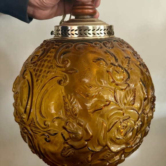 Amber Embossed Glass Hanging Lantern - Brand Unknown - Picture 4 of 5